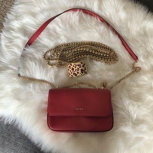Red chain strap purse